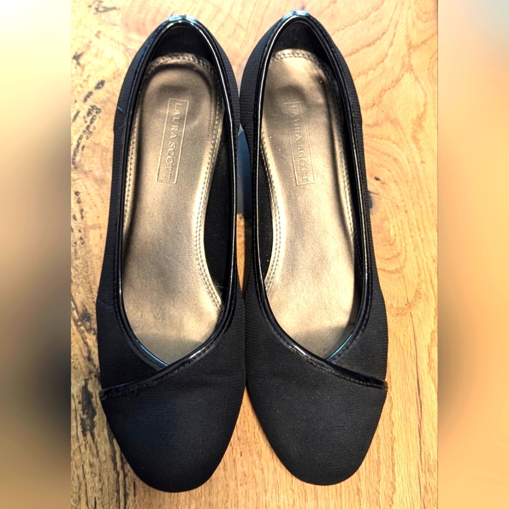 LAURA SCOTT Lena Black Slip on wedge heels women's size 9M